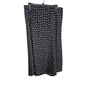 LOFT Women's Skirt L Black White‎ Heart Print A-Line Midi Polyester Pull On